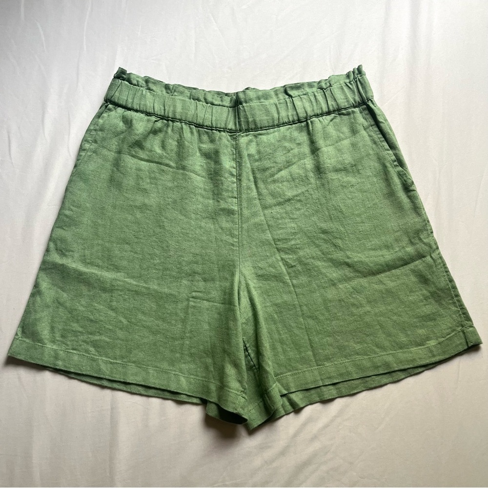 JASON WU green linen viscose blend paperbag high rise elastic waist shorts